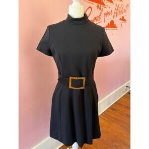 Vintage Davidow Mod Black Mini Dress | Paris New York | Belt Included